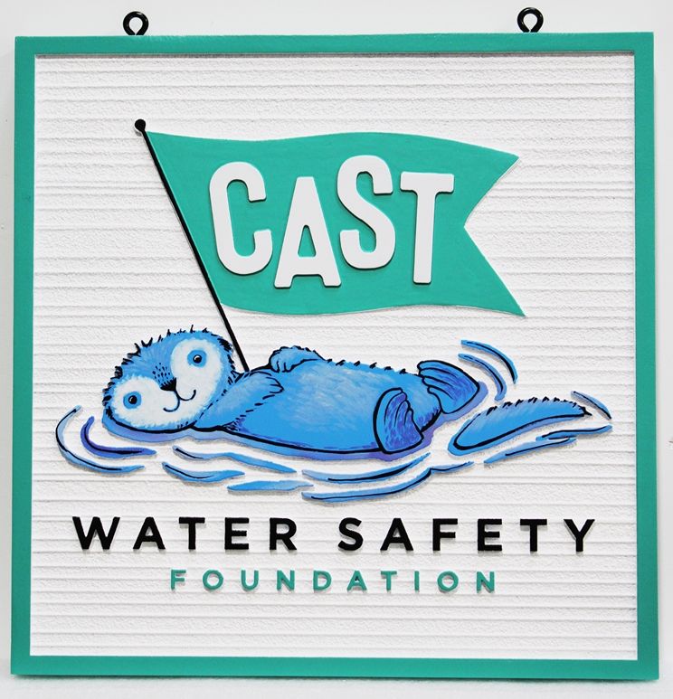 SA28832 - Carved Multi-Level  HDU  Sign  for the Cast Water Safety Foundation, with its Logo (an Otter ) as Artwork 