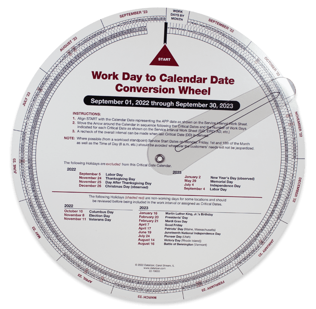 9-1/2" Work Day to Calendar Date Conversion Wheel