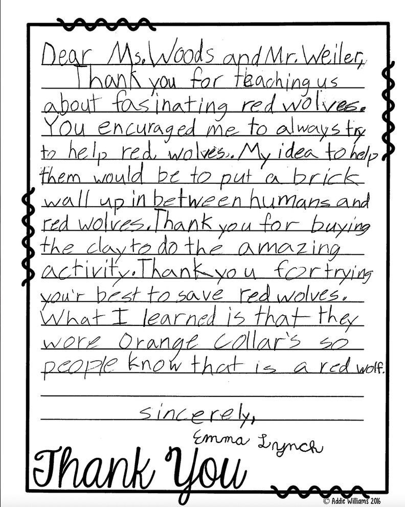 Letter from a student thanking Loti and Dale for their lesson