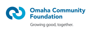 The Omaha Community Foundation logo in two tones of blue with a representation of the letter O and the letter C, and the words spelled out: growing good, together.