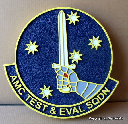 LP-7020- Carved Round Plaque of the Crest of AMC Test & Evaluation Squadron,  Artist Painted