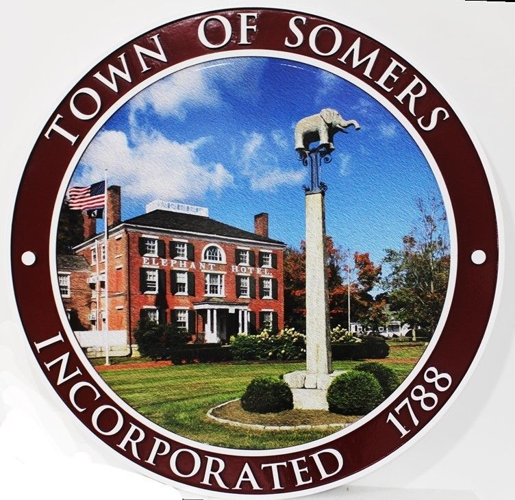 DP-2147 - Carved 2.5-D Raised Relief HDU Plaque of the Seal of the Town of Somers, New York