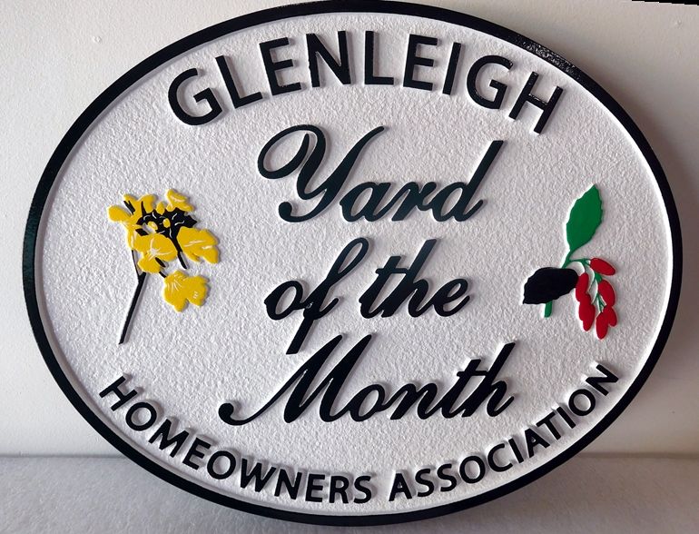 KA20956- Carved and Sandblasted Yard-of-the-Month Sign for "Glenleigh" HOA