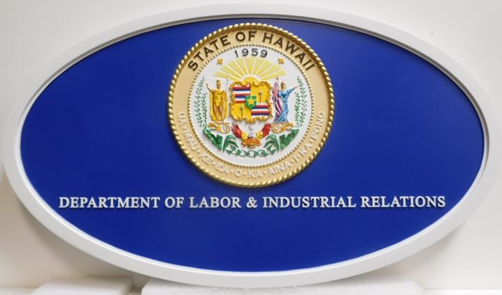 BP-1207 - Carved Plaque of the Seal of the Department of Labor and Industrial Relations,  State of Hawaii, Artist Painted