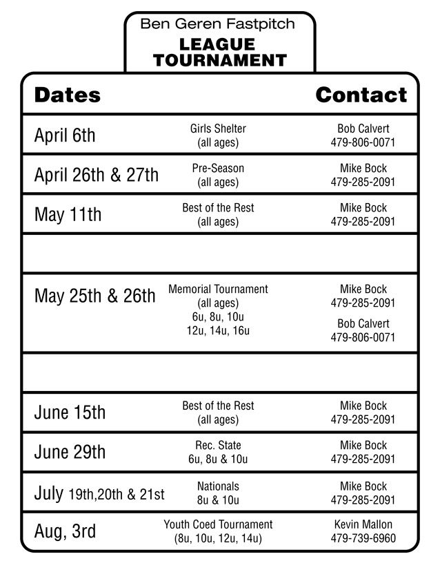 SCGSL Tournament Schedule