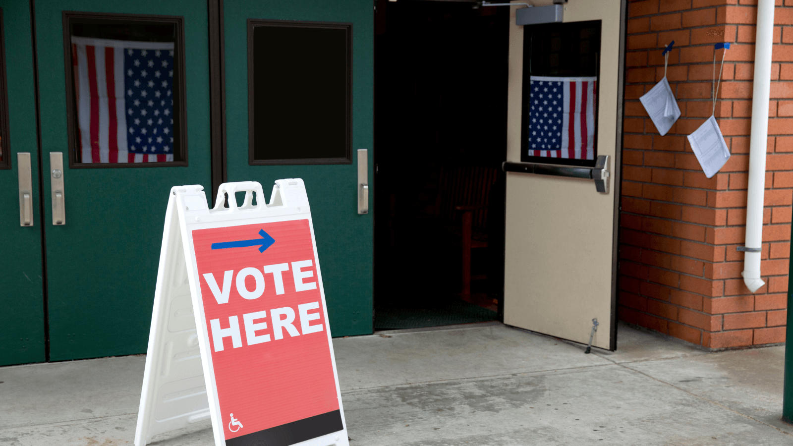 Vote here sign at a polling place 