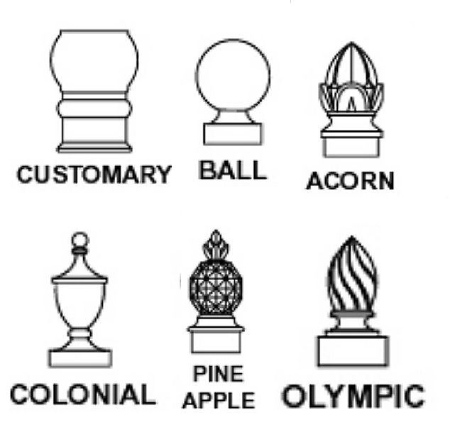 GA16725 - Wood or HDU Sign Post Finials in Customary, Ball, Acorn, Colonial, Pineapple, and Olympic Styles