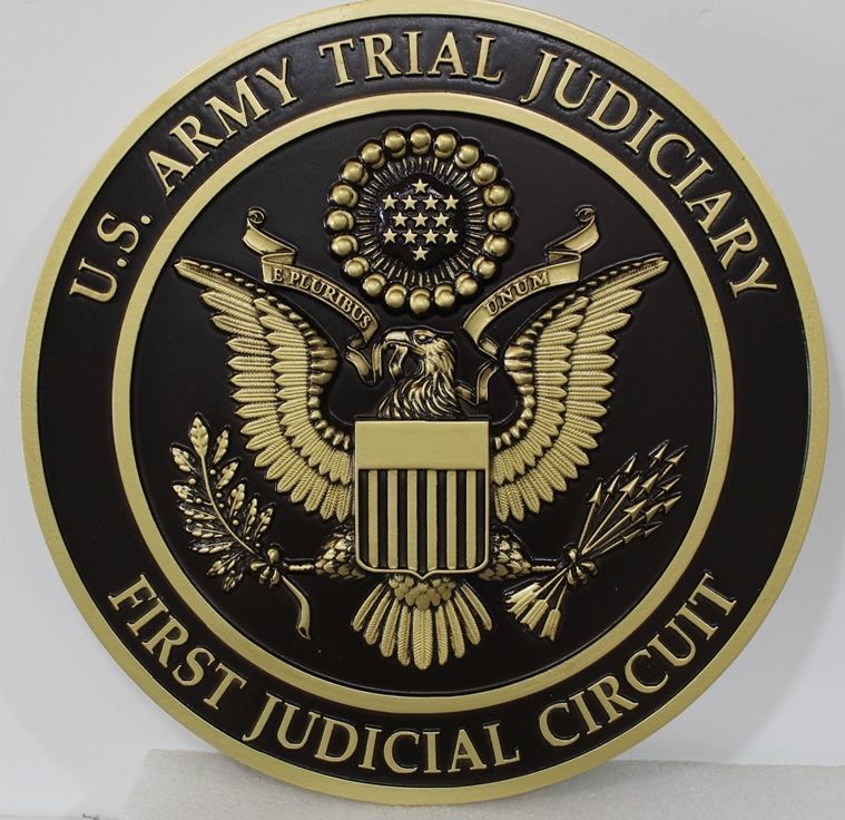 A10852 - Carved 3-D Painted HDU Plaque for the US Army Trial Judiciary Court