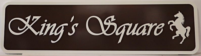S28073 - Carved and Sandblasted Sign for "King's Square" with Horse for Artwork