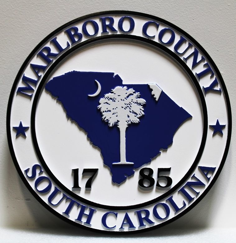 CP-1313 - Carved 2.5-D HDU Plaque of the Seal of the Marlboro County, South Carolina
