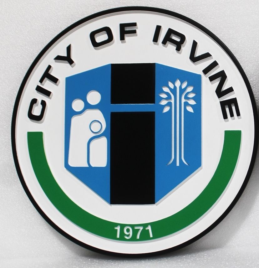 DP-1566 - Carved 2.5-D Multi-level Plaque of the Seal of the City of Irvine, California
