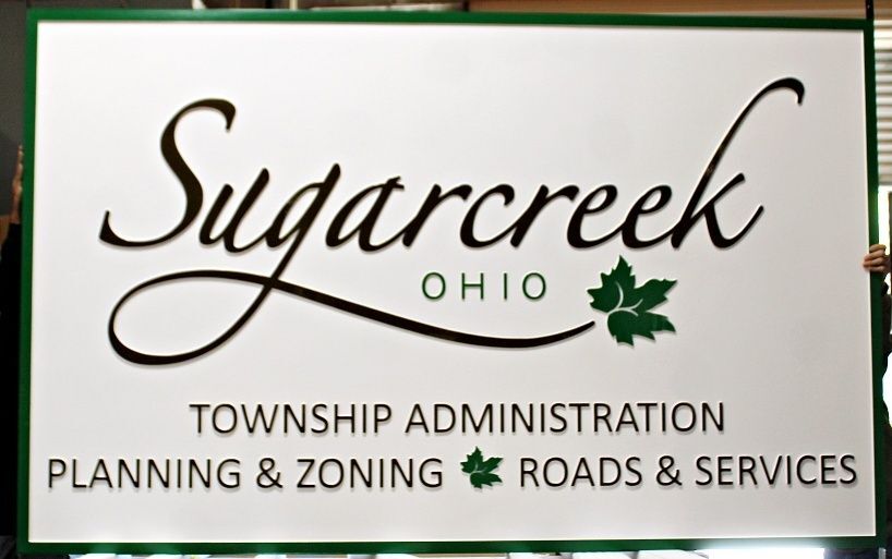 F15404 - Large Carved HDU Entrance Sign for "Sugarcreek Ohio Township Administration"