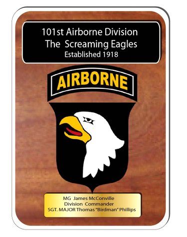 MP-3360- Engraved  Command  Plaque, "The Screaming Eagles" 101st Airborne Division,  US Army (USA), Personalized,  Mahogany Wood with Brass Plates 