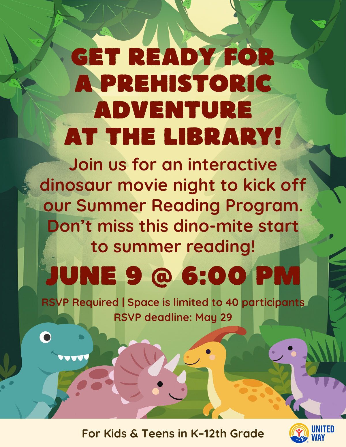 Summer reading kick-off event flyer
