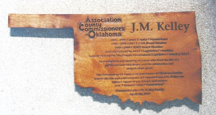 M3276 - Carved  Cedar Wood Award Plaque for County Commissioner; Plaque Carved in Shape of Oklahoma (Gallery 32)