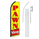 Pawn Shop Red/Yellow Swooper/Feather Flag + Pole + Ground Spike