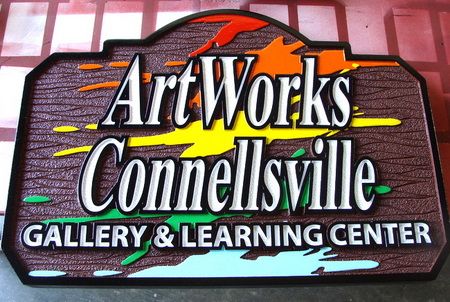 FA15665 - Carved and Sandblasted Wood Grain Art Gallery & Learning Center Carved Wood Sign for High School"ArtWorks Gallery & Learning Center"