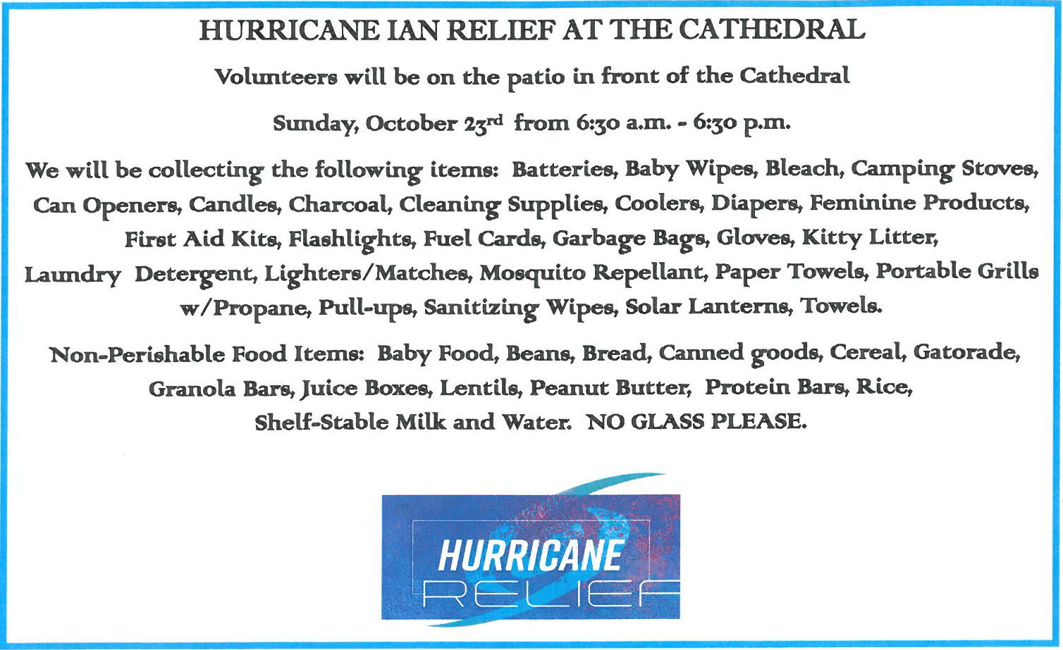 Hurricane Ian Relief at the Cathedral