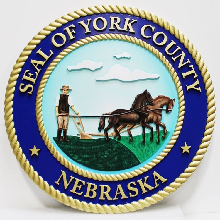 CP-1815 - Carved 3-D HDU Plaque of the Seal  of York County, Nebraska