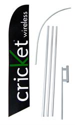 Cricket Wireless Black Swooper/Feather Flag + Pole + Ground Spike