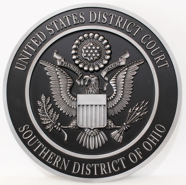 FP-1379 - Carved 3-D Bas-Relief HDU Plaque of the Seal of the United States District Court, Southern District of Ohio