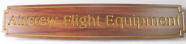 LP-7170 - Engraved Sign for  Aircrew Flight Equipment, Mahogany Wood with Painted Gold Text