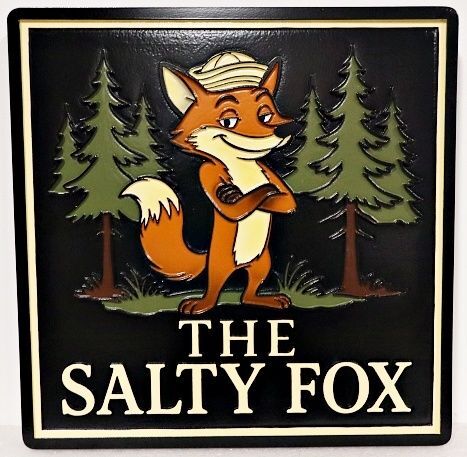 M22911 - Carved and Sandblasted HDU Sign for "The Salty Fox" with Stylized Fox