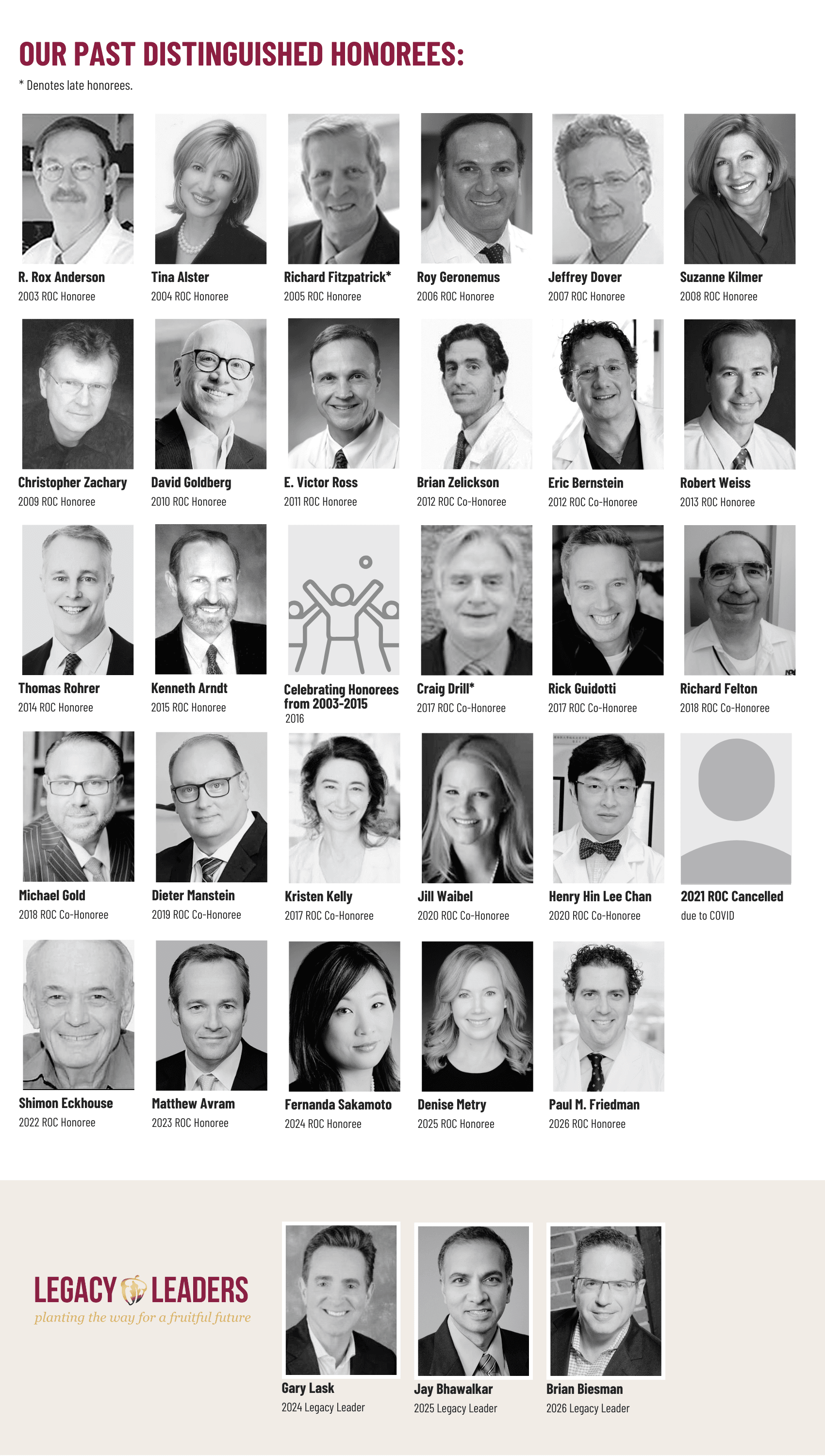 Photos of each honoree from the past