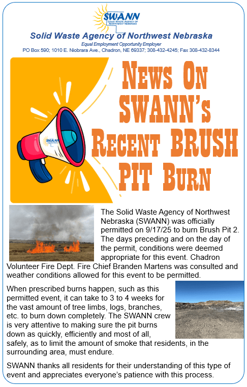 News On SWANNs Recent BRUSH PIT Burn