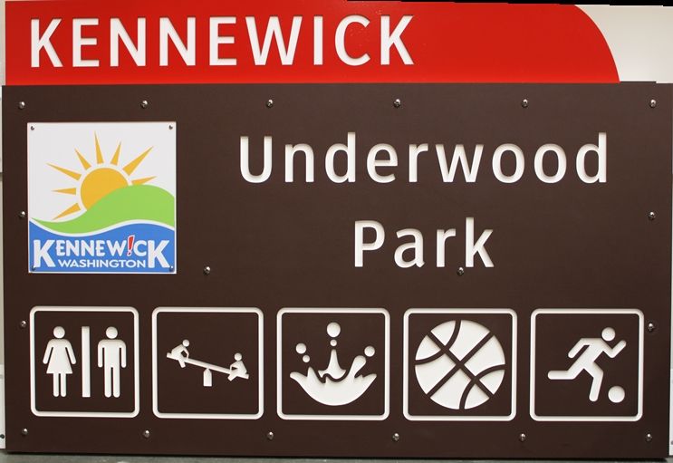 GA16421 - Large Carved High-Density-Urethane (HDU)  Entrance Sign for Underwood Park,City of Kennewick, Washington  State