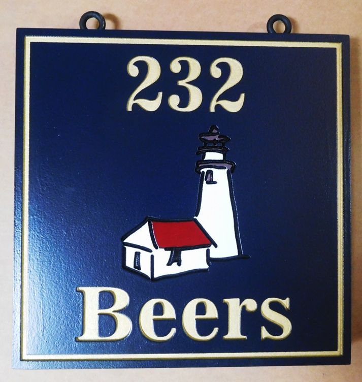 L21424 - Carved Beach House Sign with Lighthouse 