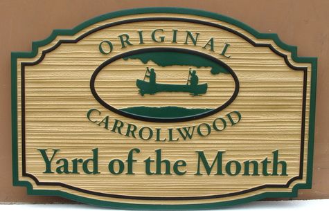 KA20909 - Carved Yard-of-the-Month Sign with Canoe on Lake Logo