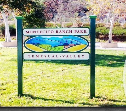 M4778 -  Two  4 "x 4" Cedar Wood Side Posts provide Supporting HDU Sign for Montecito Ranch Park