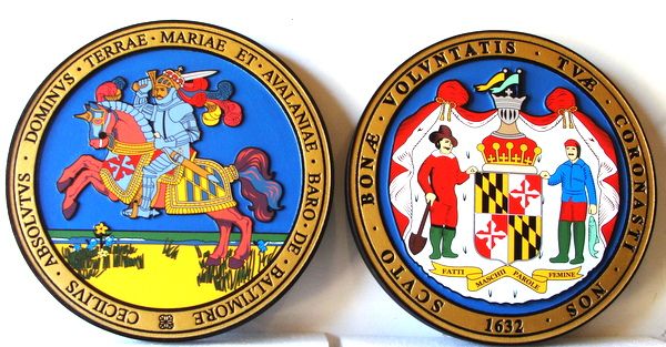W32253 - Carved Wall Plaques of the Seal of the State of Maryland (both sides)
