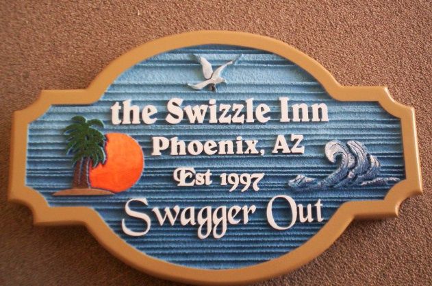 RB27225 - Tropical Bar "Swizzle Inn" Wall Sign with Palm Tree and Surf