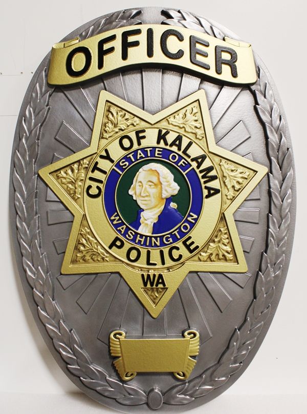 MB2290 - 3-D Plaque of the Badge of a Police Officer the City of Kalama, Washington