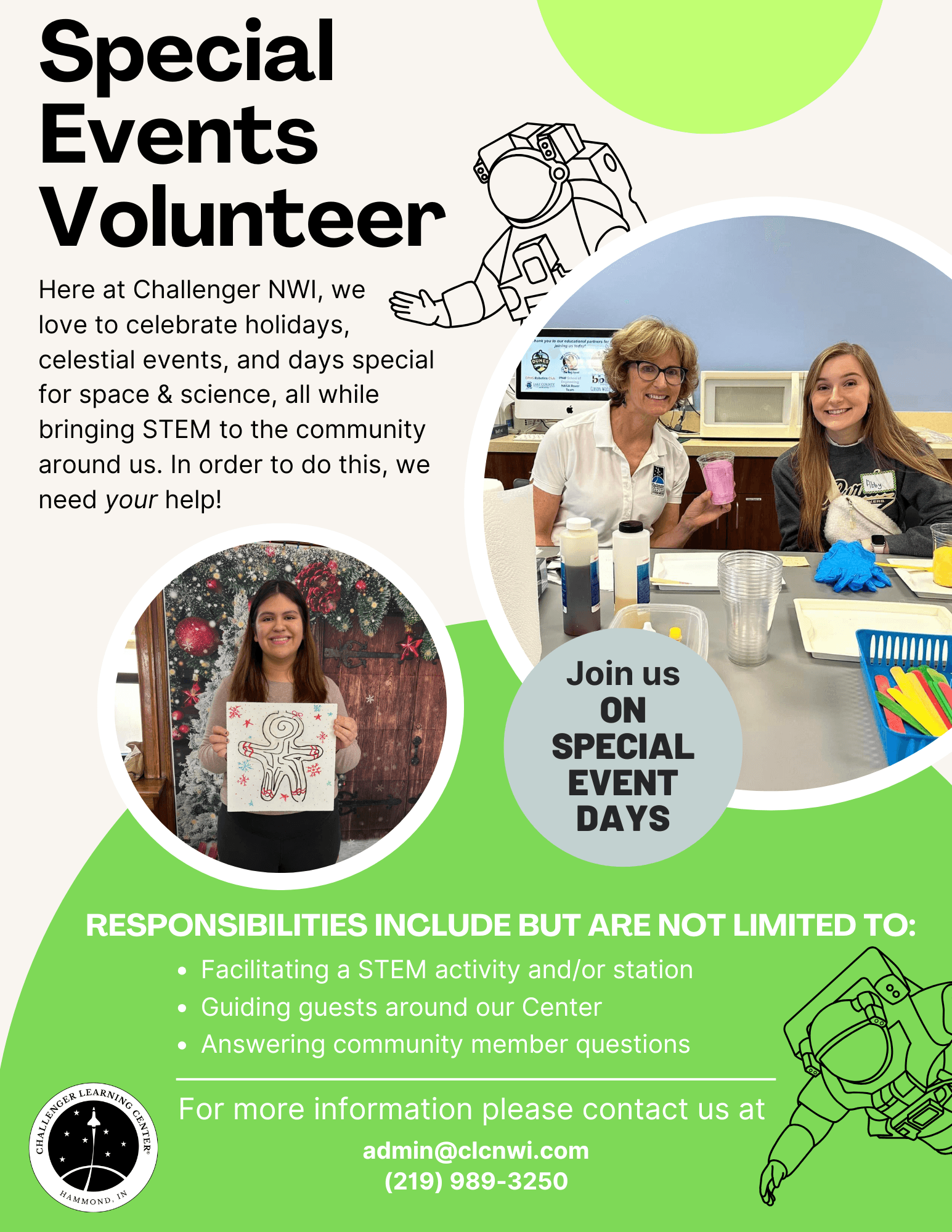 Special event volunteer opportunites, community service hours, helping