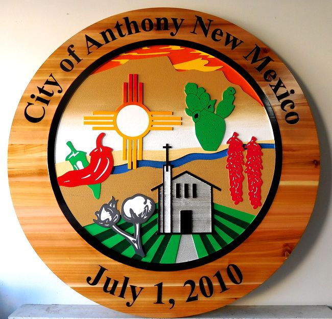 WP5090 - Seal for City of Anthony, New Mexico, 2.5-D Natural (Not stained) Cedar