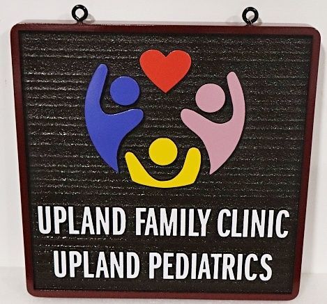B11027A – Carved and Sandblasted HDU Sign for "Upland Family Clinic Upland Pediatrics" with Logo
