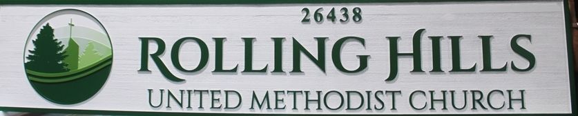 D13155A - Carved 2,5-D Multi-level Wood Sign for the Rolling Hills United Methodist Church