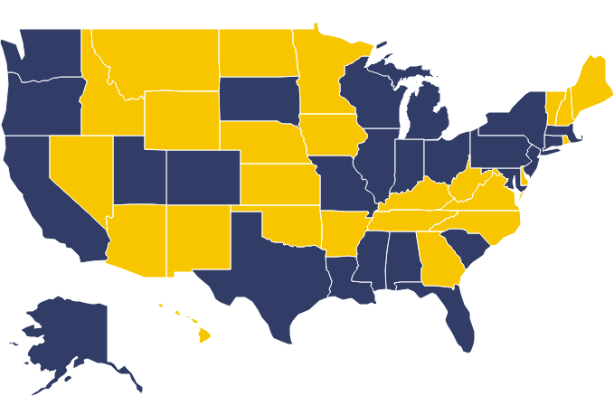 Map of the United States showing USHEQX 2015 participants in navy