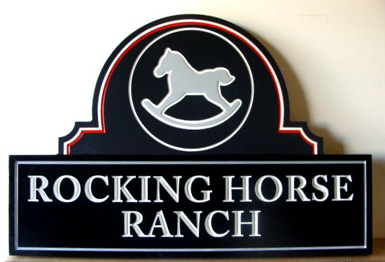 O24025 - Carved 3D HDU Sign for "Rocking Horse Ranch"