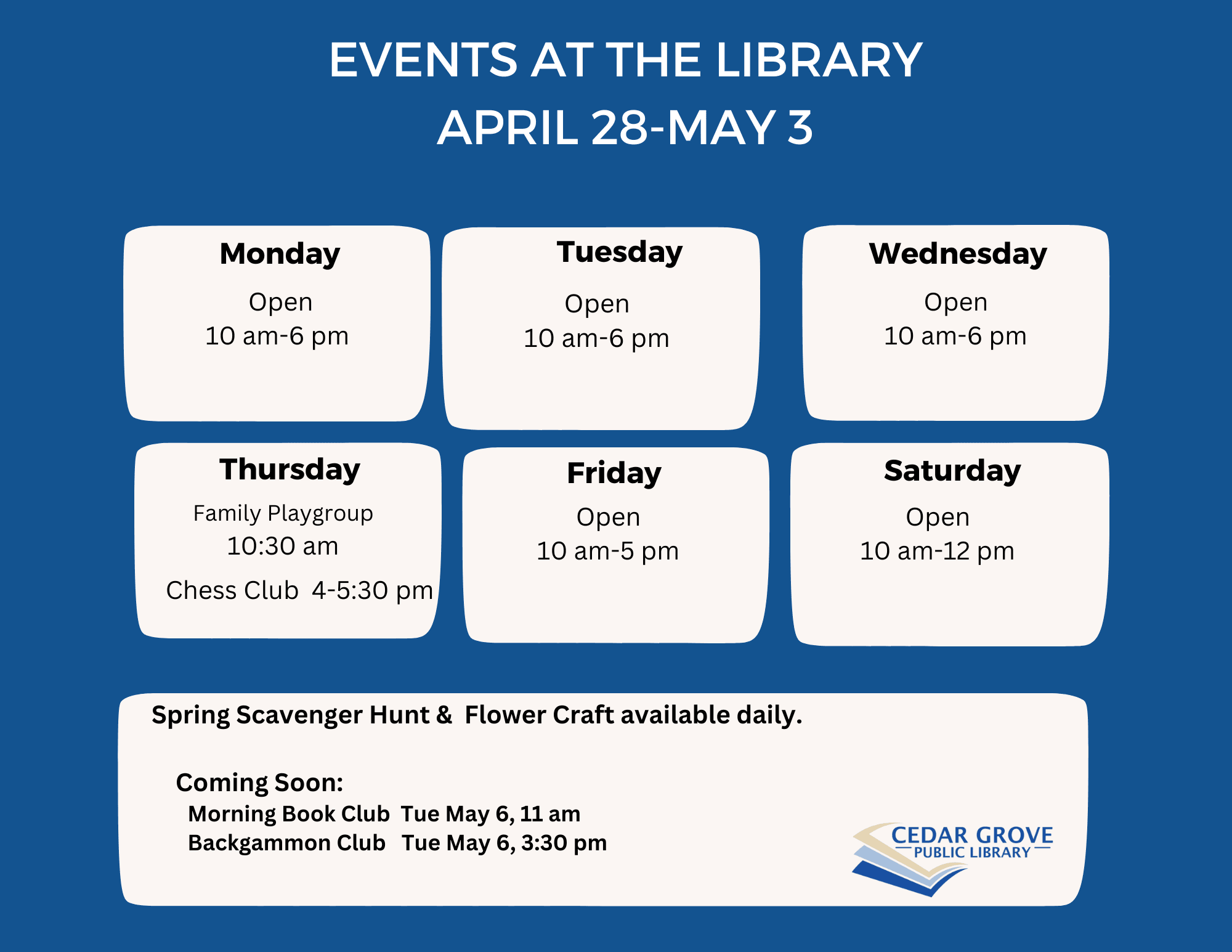 Library Events April 28-May 3, 2025