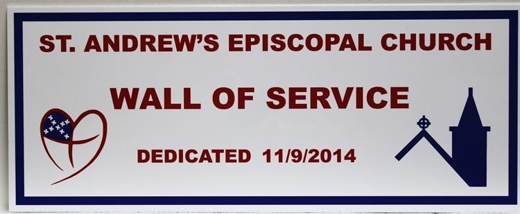 D13172 - Carved Engraved  HDU Sign for a "Wall of Service" of the St. Andrew's Episcopal Church