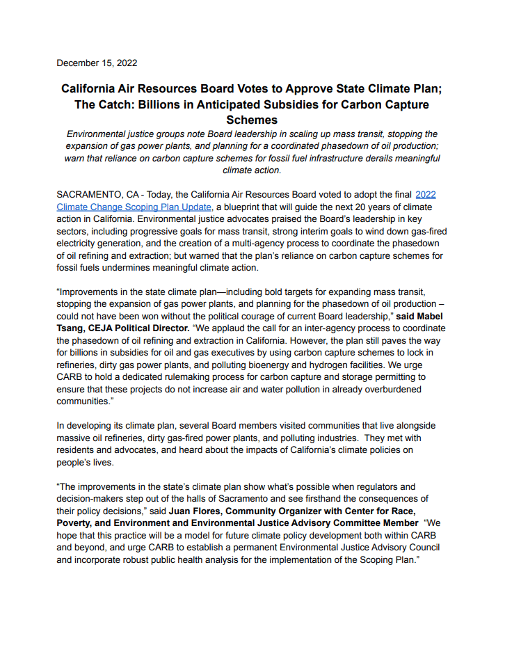 California Air Resources Board Votes to Approve State Climate Plan