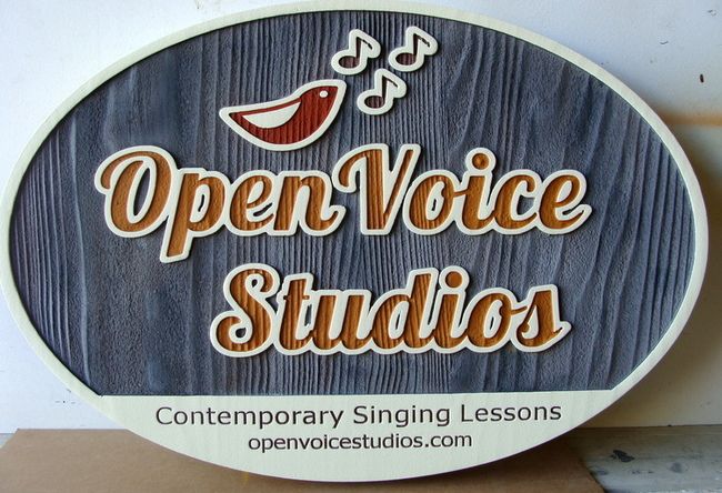 SA28014 - Painted Wooden Sign for Voice Studio for Singing Lessons with Bird and Music Note Logo