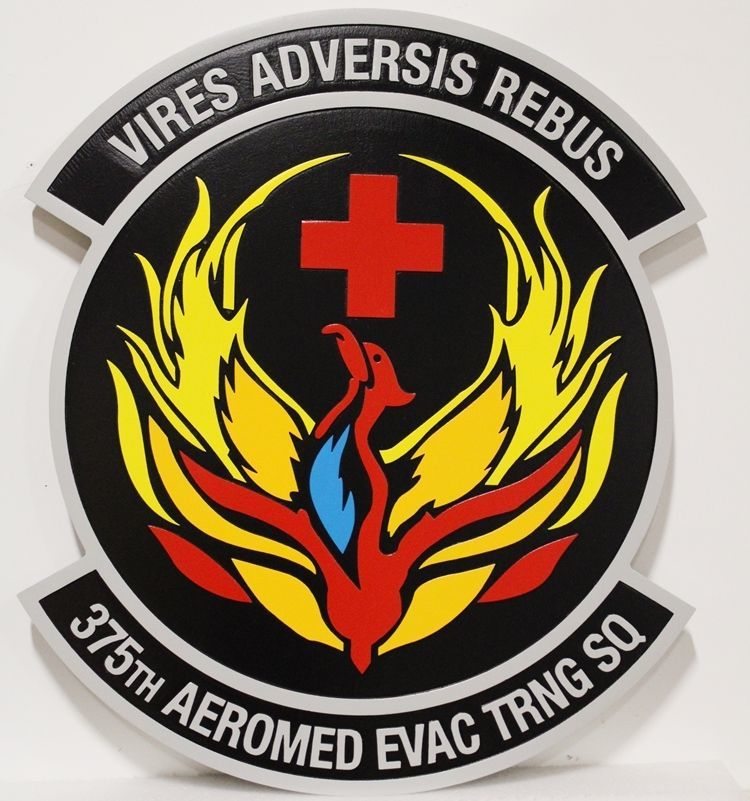 LP-8101 - Carved 2.5-D HDU Plaque of the Crest of the 375th Aeromedical Evacuation Training Squadron, US Air Force