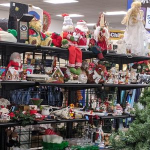 Christmas items display at Woodland Park Goodwill