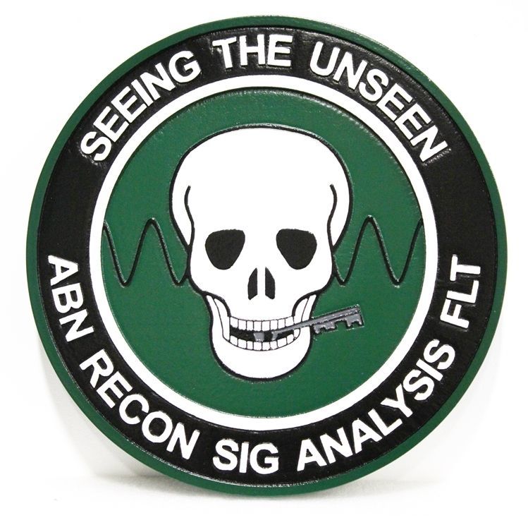 LP-4128 - Carved 2.5-D Multi-Level Raised Relief HDU Plaque of the Crest of the ABN Recon Signal Analysis Flight,  "Seeing the Unseen"