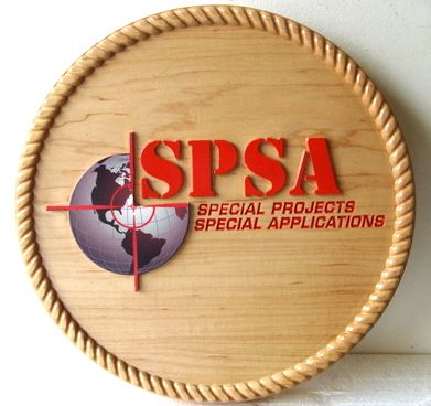 IP-1650 -  Carved Plaque of the Seal of  Special Projects Special Applications,  Artist Painted on Maple Wood